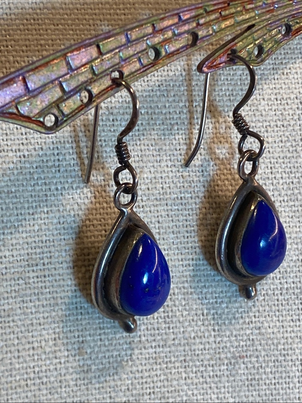 Vintage Sterling Silver Lapis Lazuli Earrings - Picture 3 of 5